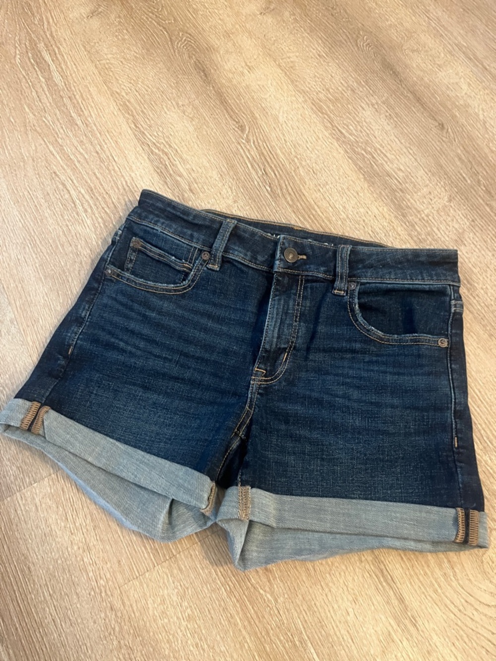 American Eagle Outfitters Dark Blue Roll-Cuff Denim Shorts